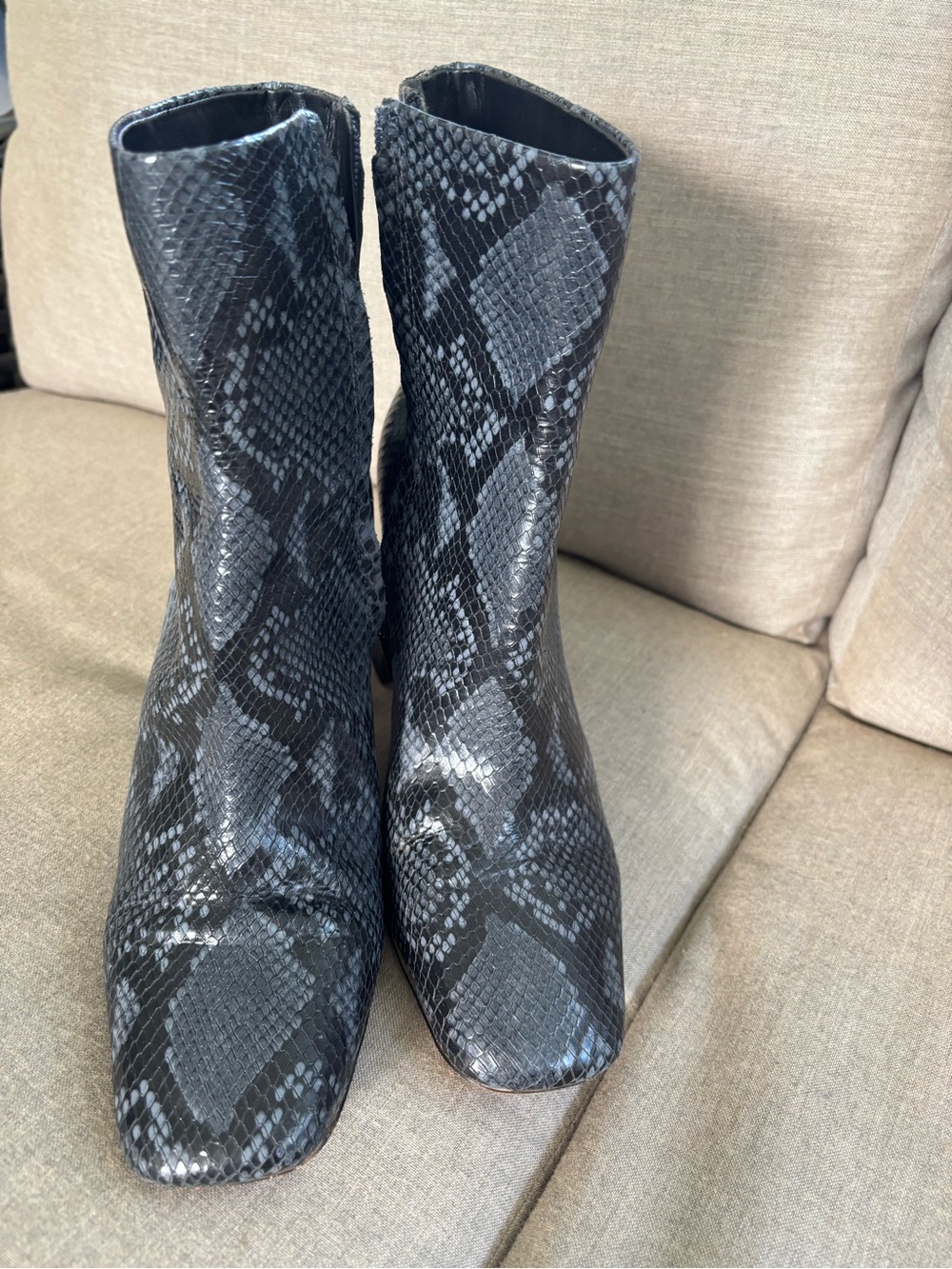 Sam Edelman Codie Snake Print Leather Ankle Boots Women’s Size 11M Black Blue